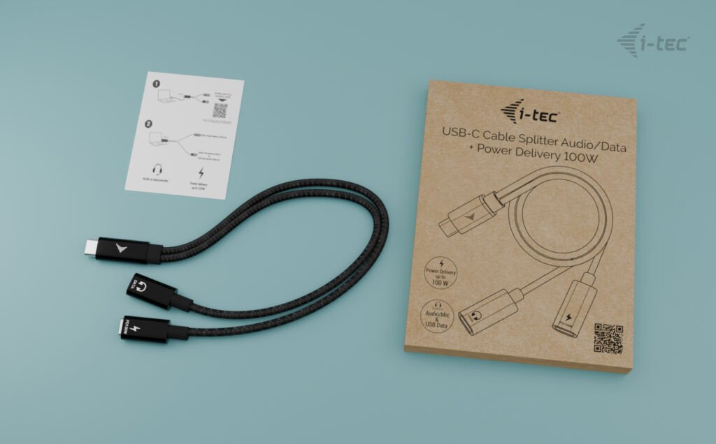 Kabllo ndarëse USB C I tec Audio Data, Power Delivery 100W, 30 cm, gri