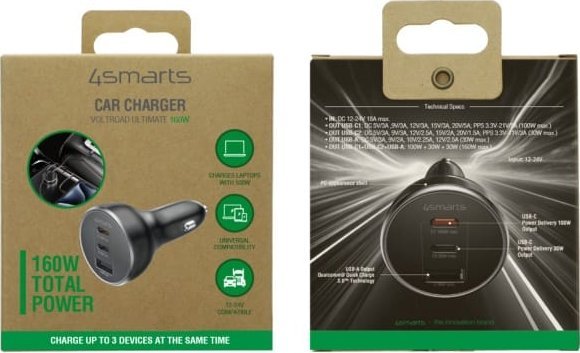 Ngarkues makine 4smarts VoltRoad Ultimate, 160W, 2x USB C 1x USB A, i zi