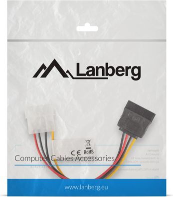 Кабел LANBERG Molex 4-пин SATA 15-пин 15 cm (CA-HDSA-10CU-0015)