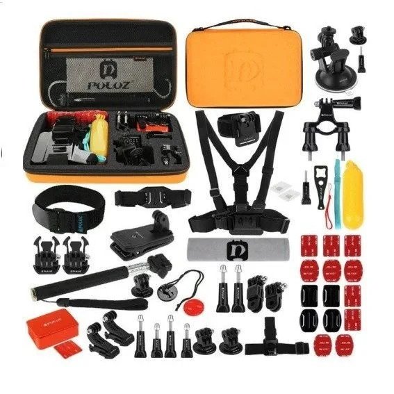 Set aksesorësh për kamera aksion PULUZ Combo Kit 53 në 1, universal, portokalli
