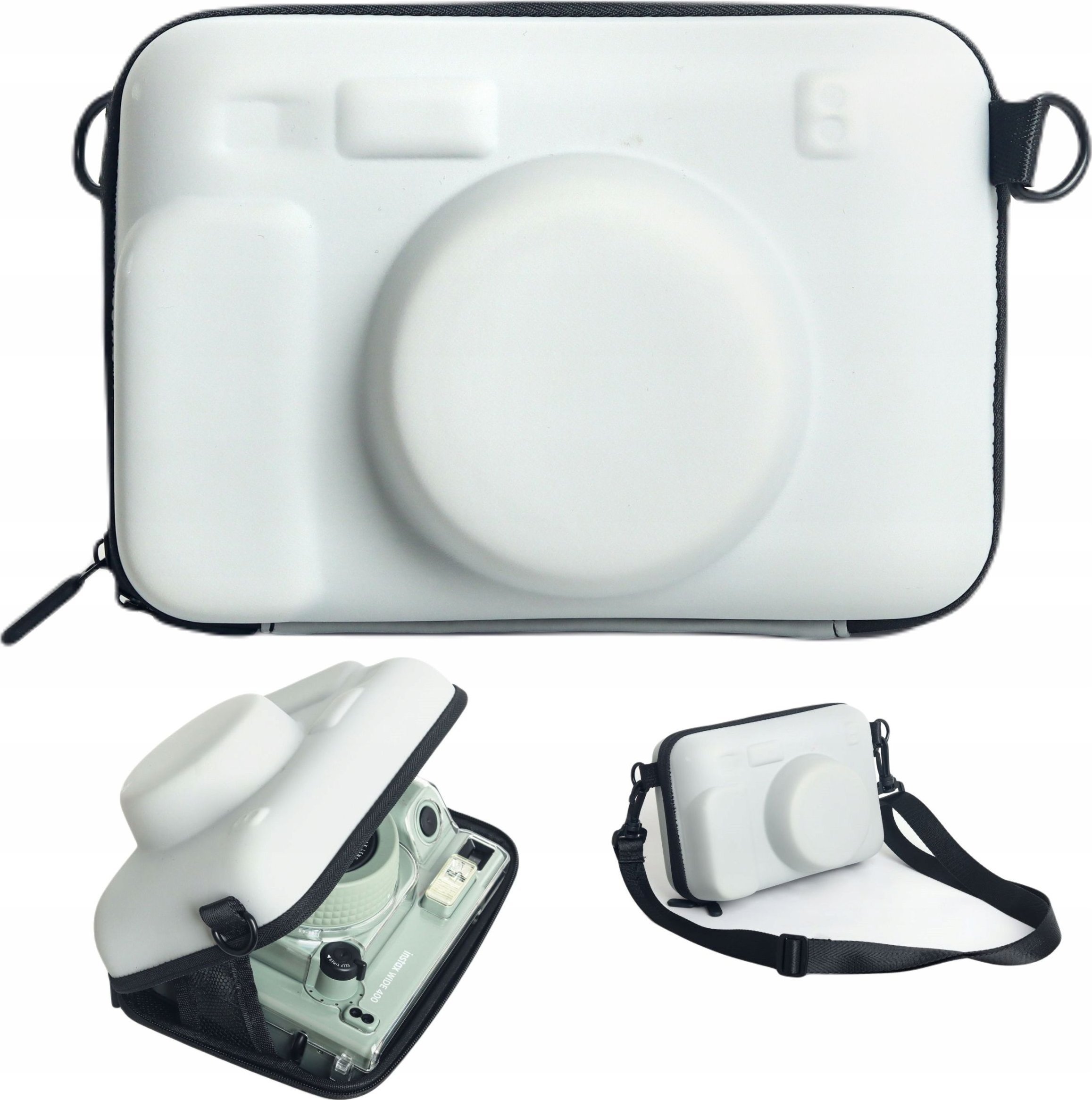 Çantë mbrojtëse LOVE INSTANT për Fujifilm Instax Wide 400, material PU, me rrip, gri
