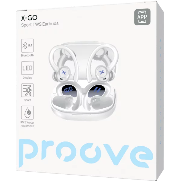 Dëgjuse të hapura Proove X-Go TWS, IPX5, me aplikacion, të bardha