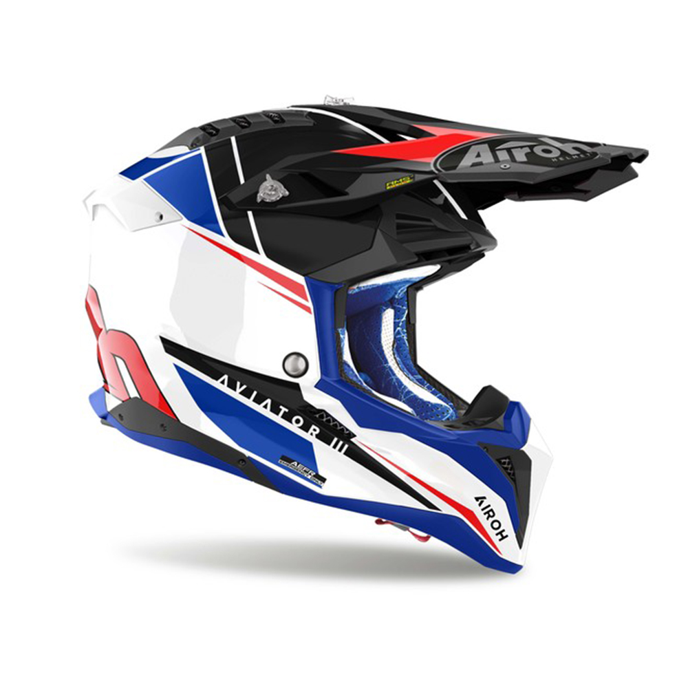 Helmetë motocross Airoh Aviator 3 Push, madhësia S, kuqe blu