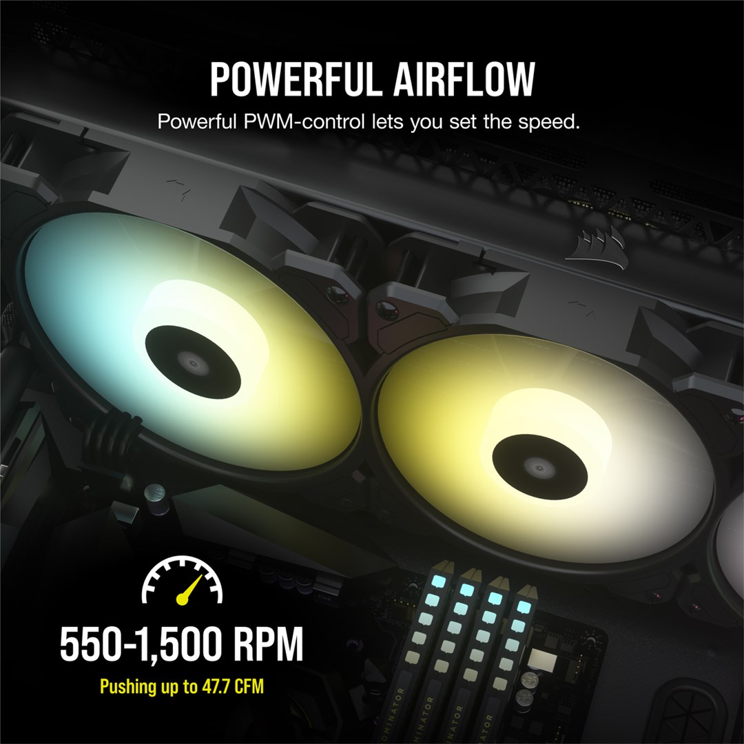 Сет вентилатори CORSAIR iCUE SP120 RGB ELITE, 120mm, PWM, 1500 RPM, црна