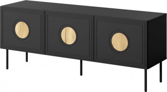 Komodë TV Palazzo 150, 150 cm, 3 dyer, e zezë mat dhe lisi artizanal