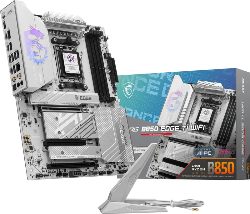 Motherboard MSI MPG B850 EDGE TI WIFI, AMD B850, Socket AM5, ATX, argjend e bardhë