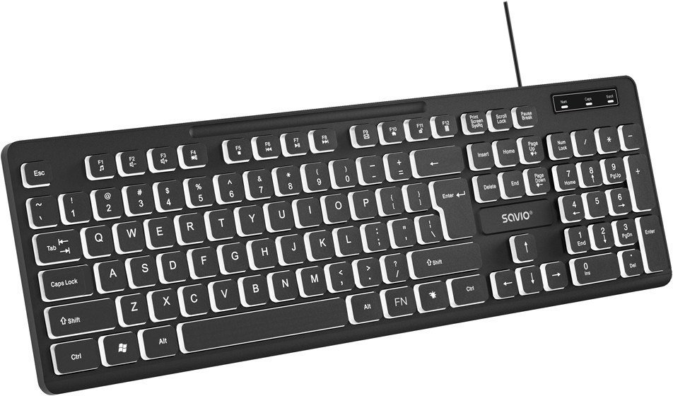 Tastierë SAVIO KB-04, me kabllo USB, ndriçim LED, e zezë