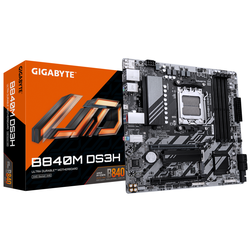 Pllakë amë Gigabyte B840M DS3H, AMD Ryzen 9000, DDR5, 2x M.2 PCIe 4.0