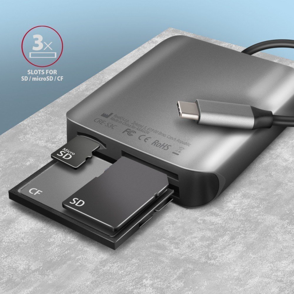 Lexues kartelash Axagon SUPERSPEED CRE-S3C, USB-C 3.2 Gen 1, alumini, gri