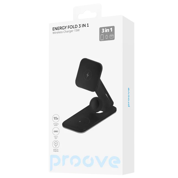 Karikues wireless 3 në 1 Proove Energy Fold, 15W, i zi