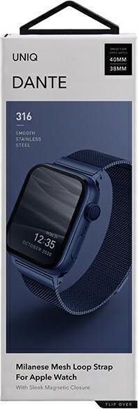 Rrip ore Uniq Dante për Apple Watch Series 4 5 6 7 SE 38 40 41mm, çelik inox, blu kobalt