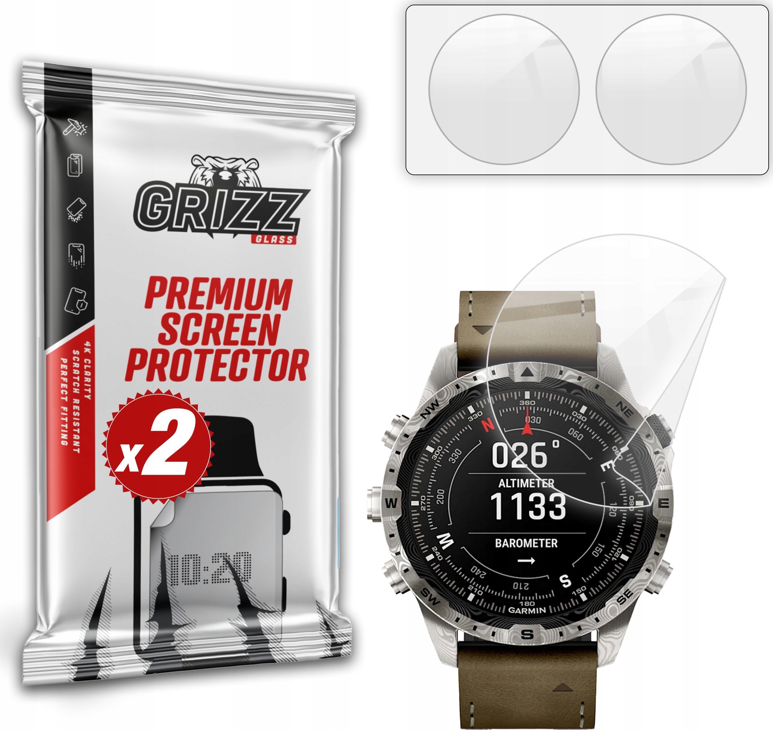 Folje mbrojtëse keramike për orë Grizz, 2 copë, për Garmin Marq Gen 2, transparente