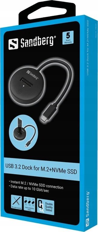 Dok USB Sandberg për M.2 dhe NVMe SSD, USB 3.2 10 Gbps, USB C, i zi