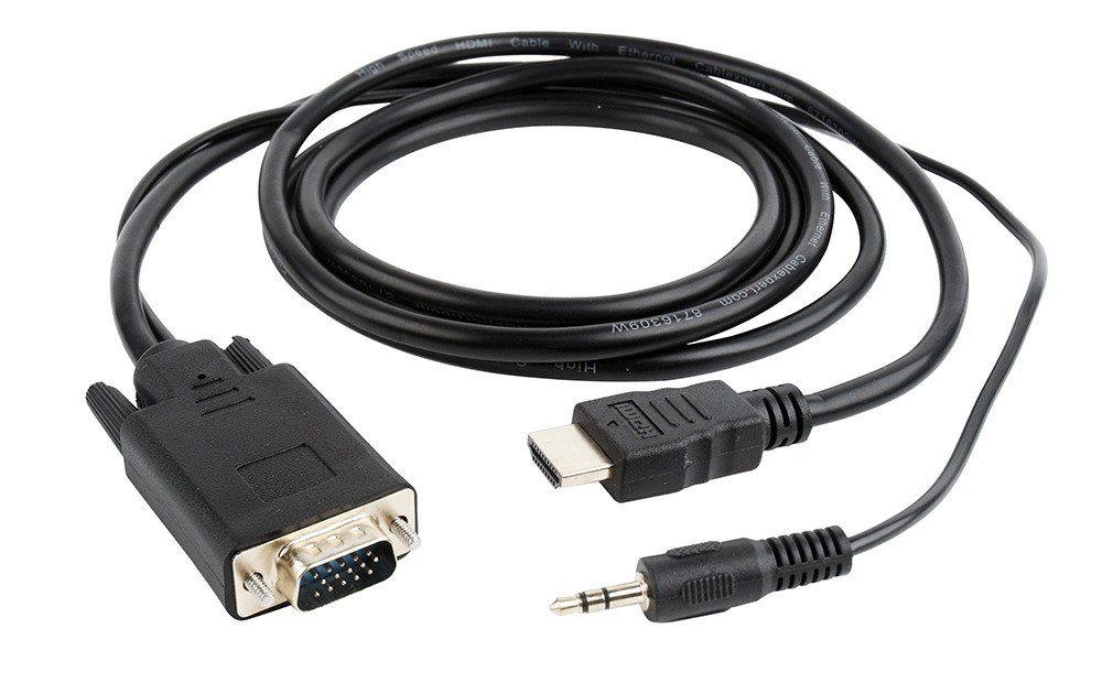 Kabllo Gembird HDMI në VGA me audio, 1.8m, Full HD, i zi