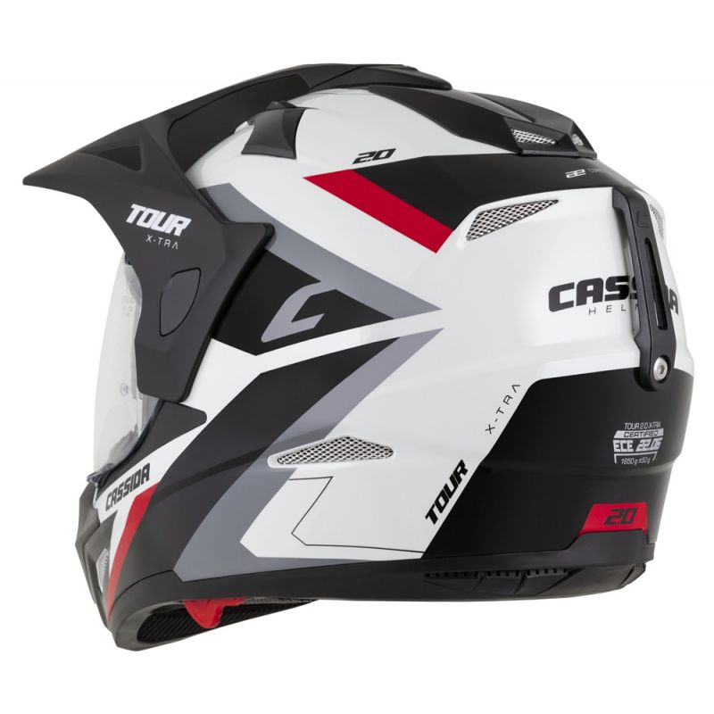 Helmetë moto CASSIDA Tour 2.0 X-tra, madhësia M, e bardhë e kuqe e zezë mat