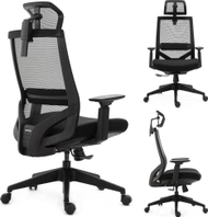 Karrige zyre ergonomike Ertusolid Nario 150, mbështetje mesi, mbështetëse koke, e zezë