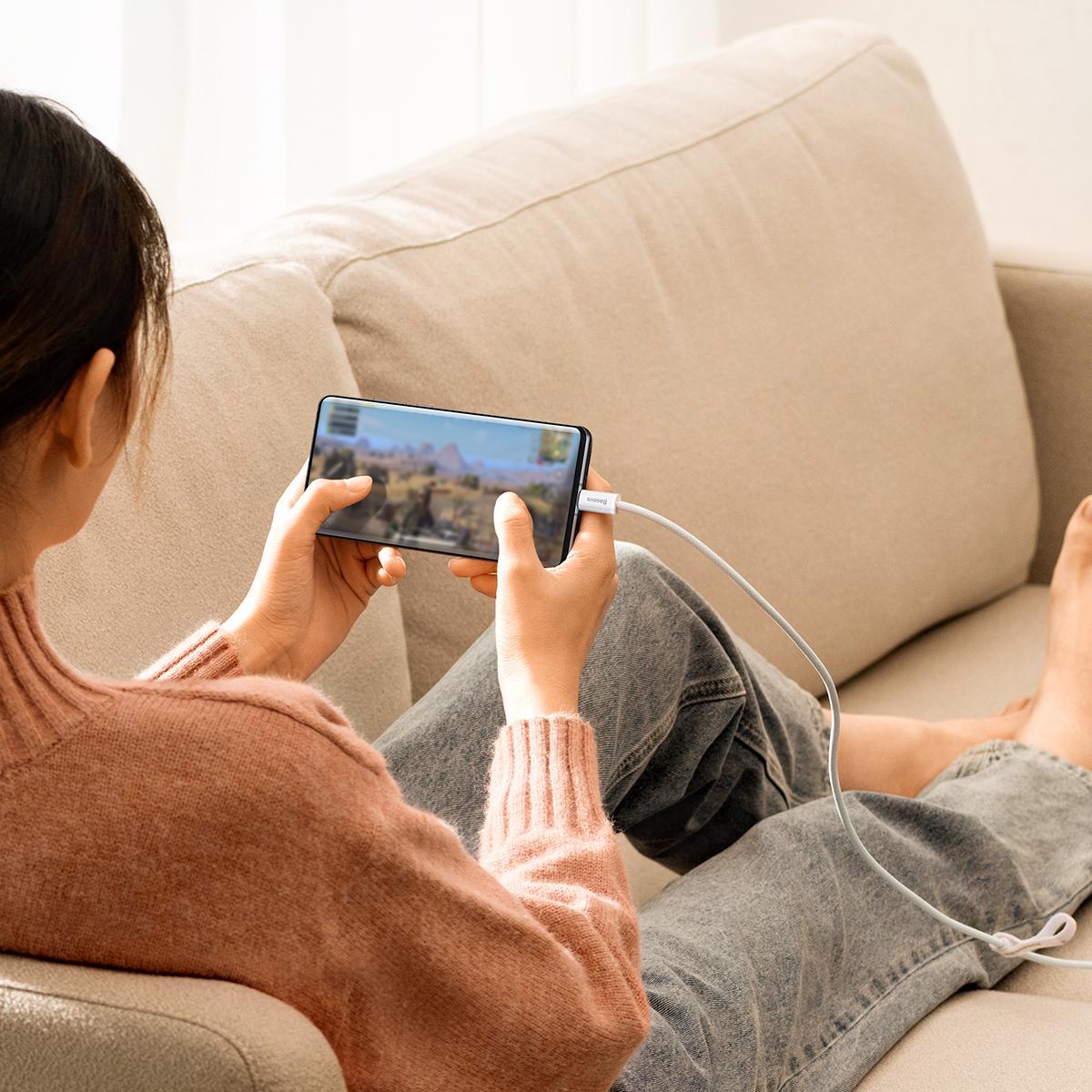 Kabllo USB Baseus CALD000702, USB-A në USB-C, 2 m, 100 W, e bardhë
