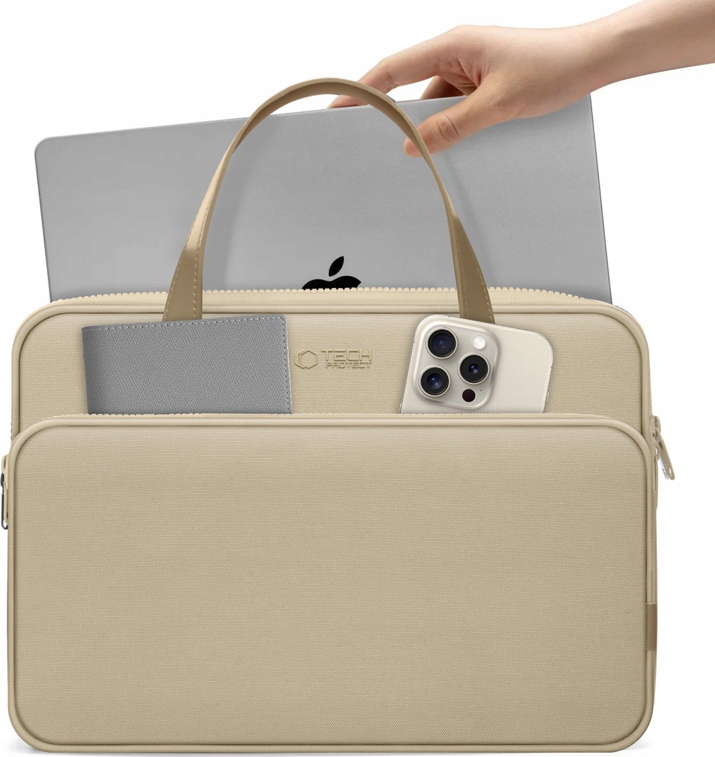 Çantë laptopi Tech-Protect Carrying Bag, 13-14", rezistente ndaj ujit, bezhë e shkretëtirës