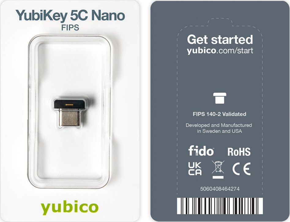 Çelës sigurie Yubico YubiKey 5C Nano FIPS, USB C, autentifikim shumëfaktor, i zi
