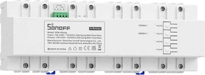 Ndërprerës inteligjent Sonoff SPM-4Relay, 4 kanale 20A, matje konsum energjie