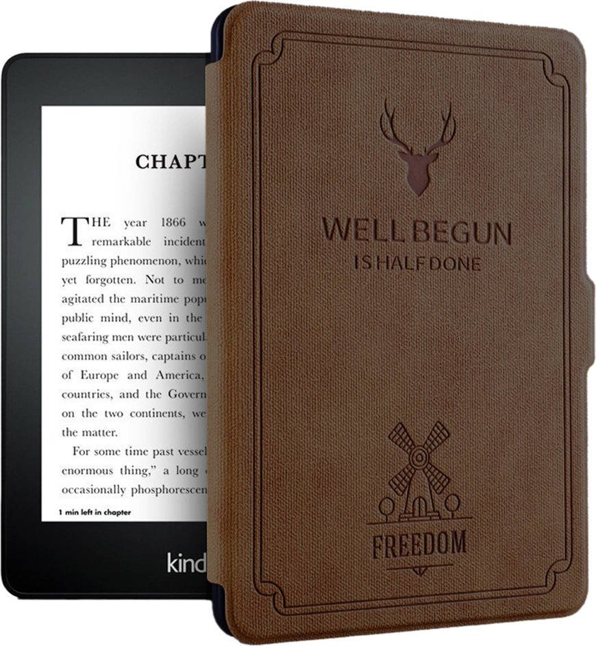 Заштитна корица Strado Case Smart Motto за Kindle Paperwhite 1 2 3, функција авто sleep wake, пластика, светло кафеава