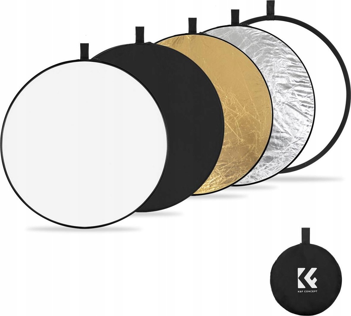 Reflektor fotografik K&F Concept 5 në 1, 32" 80cm, i palosshëm, i artë argjend i bardhë i zi transparent