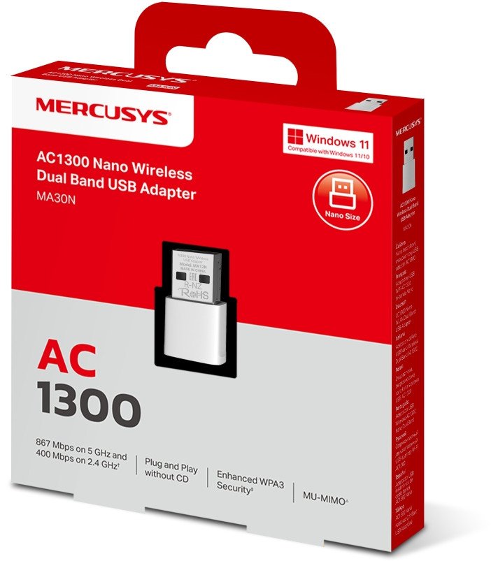 Adaptori USB WiFi Mercusys MA30N, AC1300, Nano