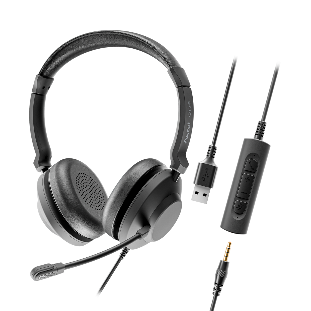 Kufje Axtel One UC35 Stereo HD, me kabllo, USB A USB C 3.5mm, e zezë
