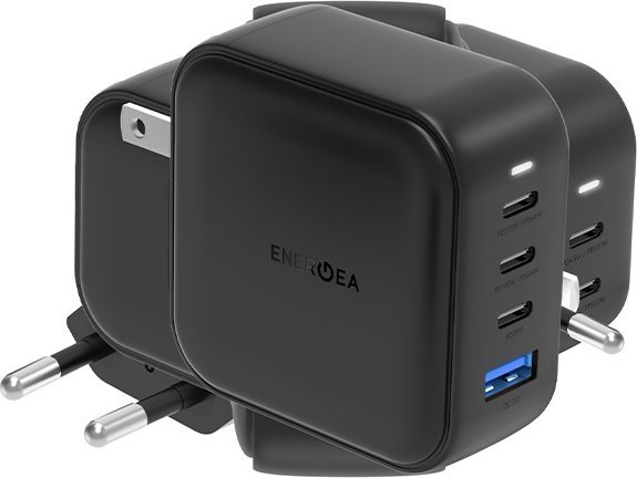 Karikues rrjeti Energea Travelite GaN100, 100W, 3x USB-C 1x USB, PD PPS QC 3.0, i zi