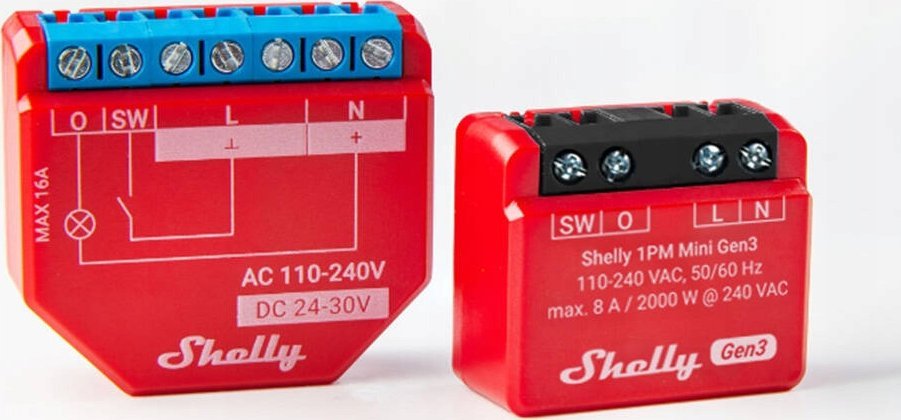 Ndërprerës i mençur Wi Fi Shelly 1PM Mini GEN3, matje energjie, 1 kanal