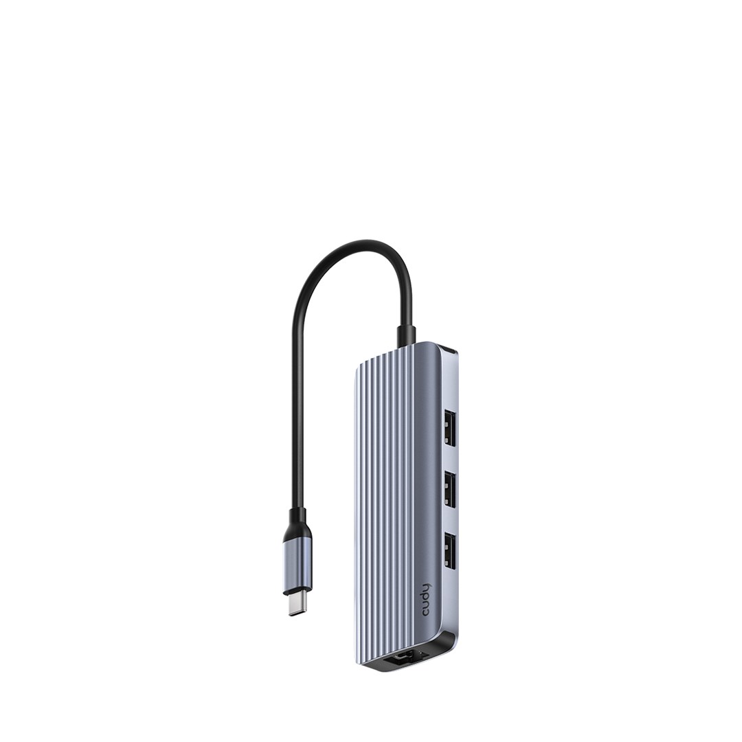 USB C Hub Cudy 6 në 1, HDMI 4K 60Hz, Gigabit Ethernet, gri