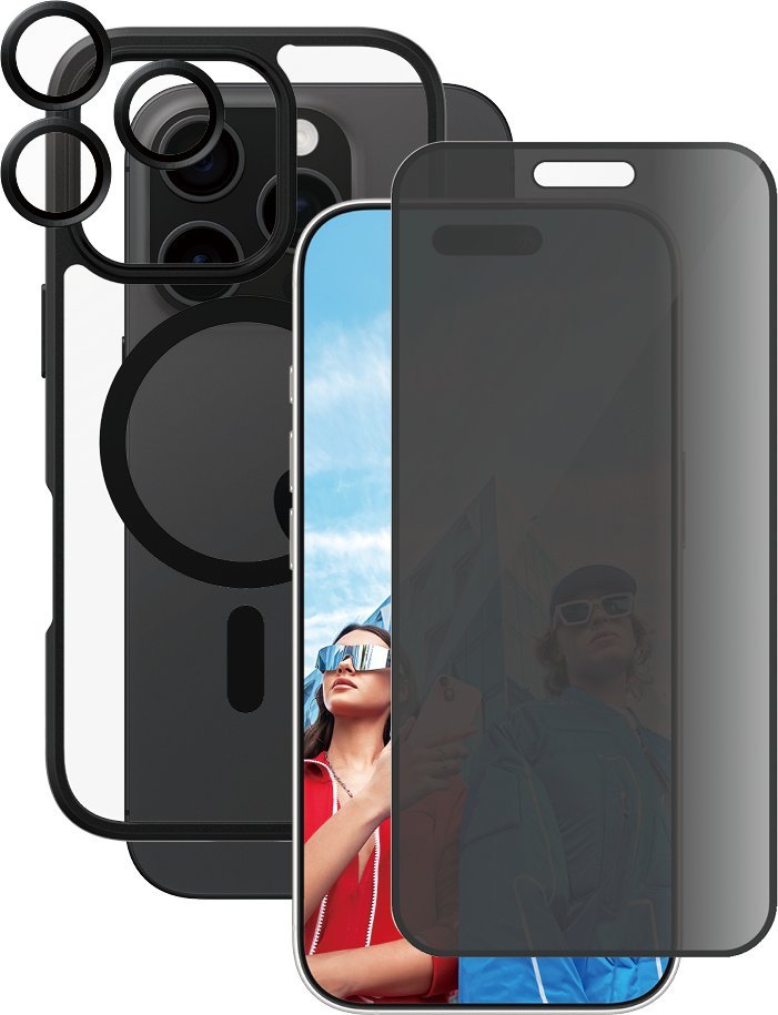 Set mbrojtës CARE by PanzerGlass, 3 në 1, për iPhone 16 Pro, Privacy Glass, kompatibil me MagSafe