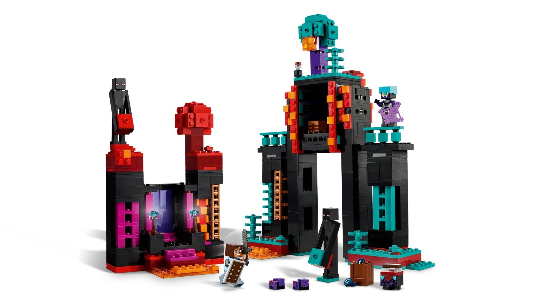 Lodër ndërtimi Lego Minecraft 21279 The Enderman Tower, set me kulla dhe figura, shumëngjyrëshe