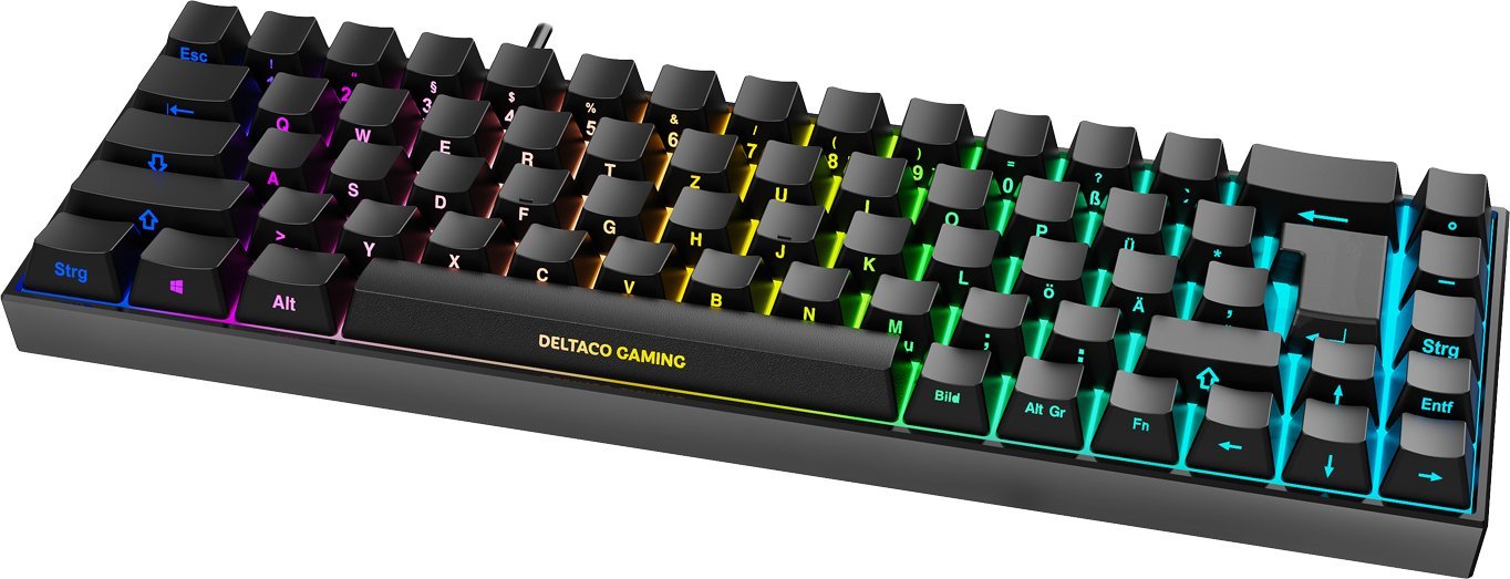 Tastierë gaming Deltaco GAM-100-DE, mekanike 65%, USB dhe Bluetooth, RGB, e zezë