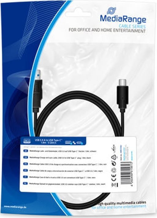 Kabllo USB MediaRange MRCS182, USB A në USB C, 1.8m, USB 3.2, e zezë
