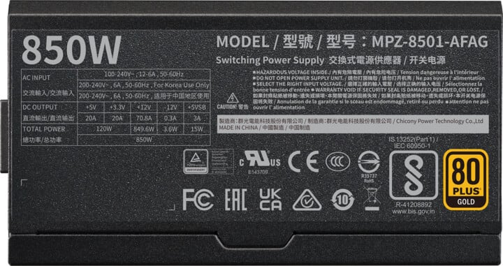 Burim energjie Cooler Master V850 Gold I Multi MPZ-8501-AFAG-BEU , 850W