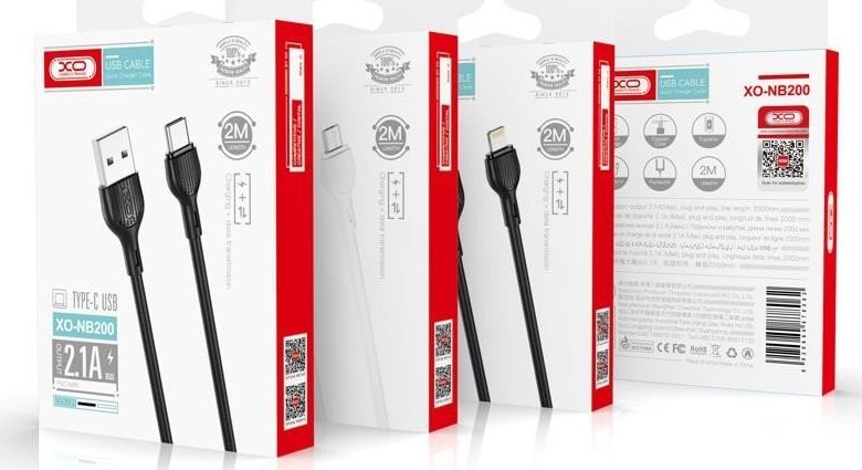 Kabllo karikimi XO NB200 USB Lightning, 2m, 2.4A, e bardhë