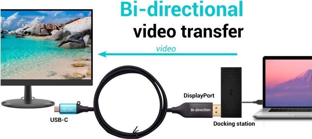 Видео кабел I-TEC C31CBLDP8KBIDIR, USB-C во DisplayPort, 1.5 m, црно-сребрен
