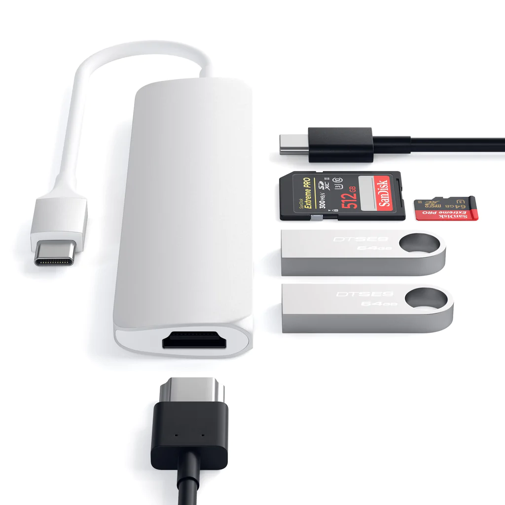 Përshtatës Satechi Multimedia USB-C Slim V2, i argjendtë