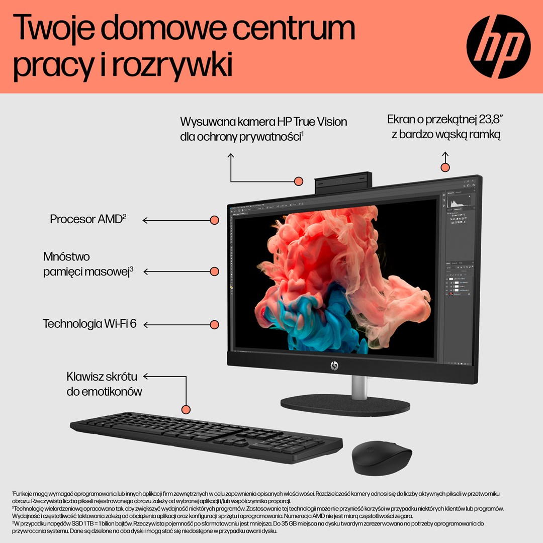 Kompjuter All in One HP 24-cr0332nw, 23.8" Full HD, Ryzen 7 7730U 16GB 512GB, i bardhë