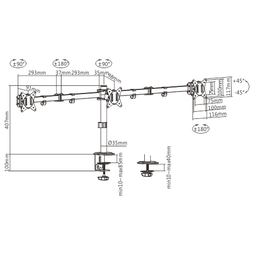 Mbajtëse tavoline për monitor Gembird MA-D3-01, 17"-27", 7 kg, e zezë