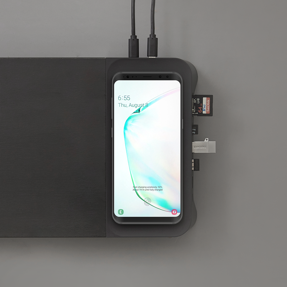 Mbajtëse monitori POUT EYES8 3-në-1, karikim wireless, e zezë