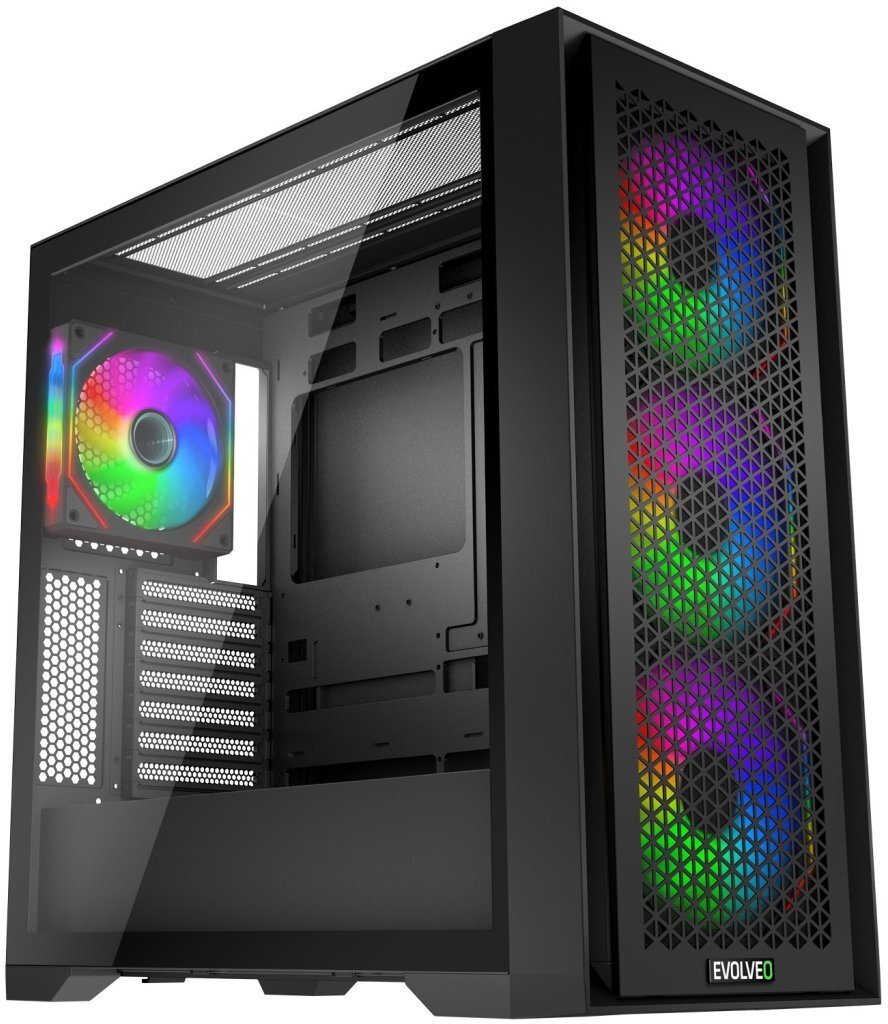 Kuti kompjuteri EVOLVEO Rhino BK 4, eATX ATX, 4x ventilator ARGB 120mm, xham i temperuar, panel mesh i zi