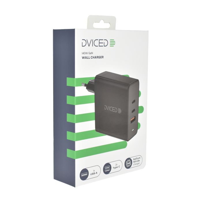Dviced Wall Charger 140W GaN 2 USB-C, USB-A EU, Black