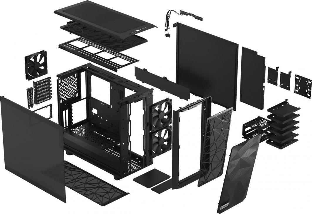 Kasë Fractal Design Meshify 2 TG Dark Tint, e zezë, Midi Tower