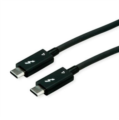 Kabllo ROLINE Thunderbolt 4, USB C në USB C, 40 Gbit/s, 100W, 0.8m, e zezë