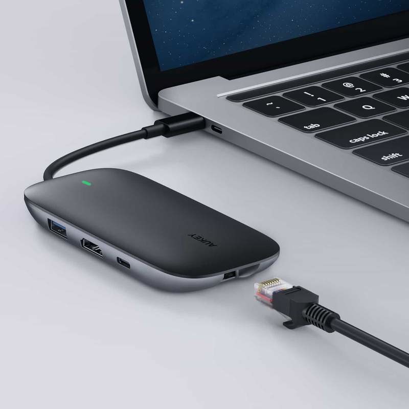 Qendër USB-C Aukey CB-C71, 8-në-1, 100W PD, e zezë