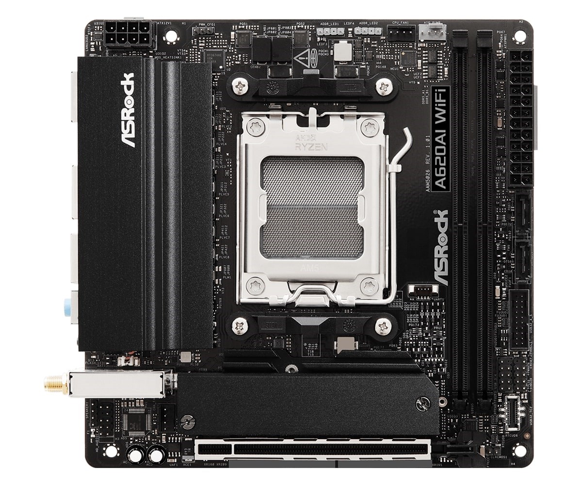 Pllakë amë ASRock A620AI WiFi, AMD A620, DDR5, Mini ITX, e zezë