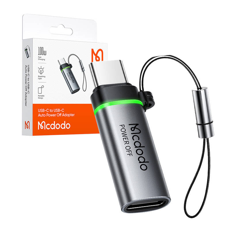 Adapter USB C Mcdodo OT-2450, USB C në USB C, fikje automatike, gri metalik