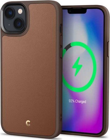 Mbulesë telefoni Spigen Cyrill Kajuk Mag MagSafe, për iPhone 14 Plus, lëkurë PU, kafe Saddle Brown